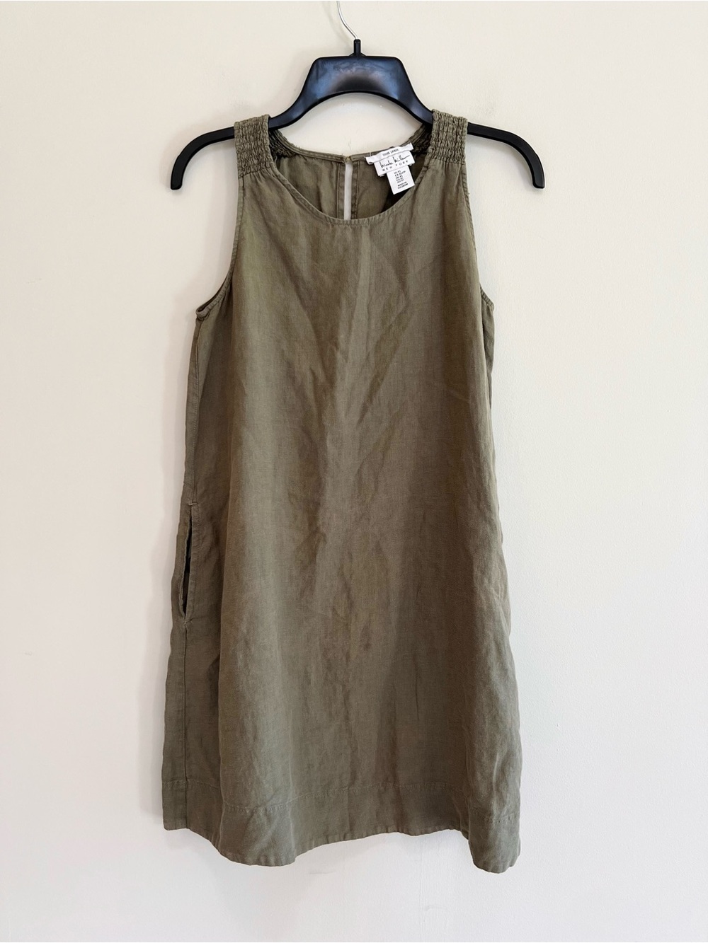 Nicole Miller New York 100% Linen Olive Green A-line Sleeveless Mini Dress, XS
